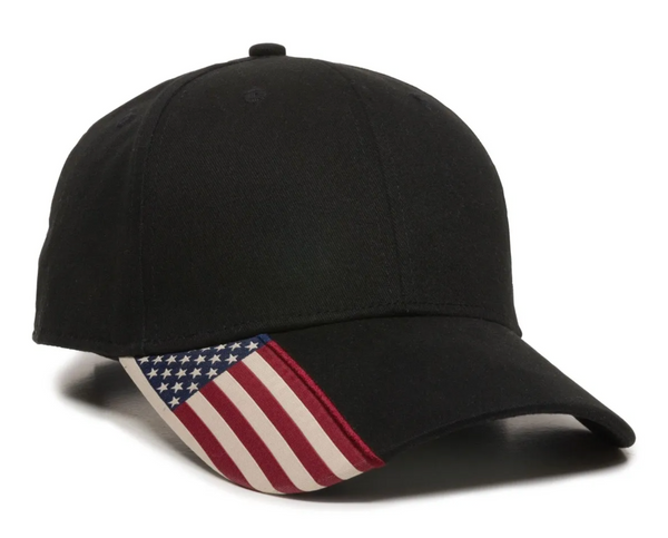 Outdoor Cap USA-300 Brushed Twill Cap with Flag Visor Insert - Leather Patch